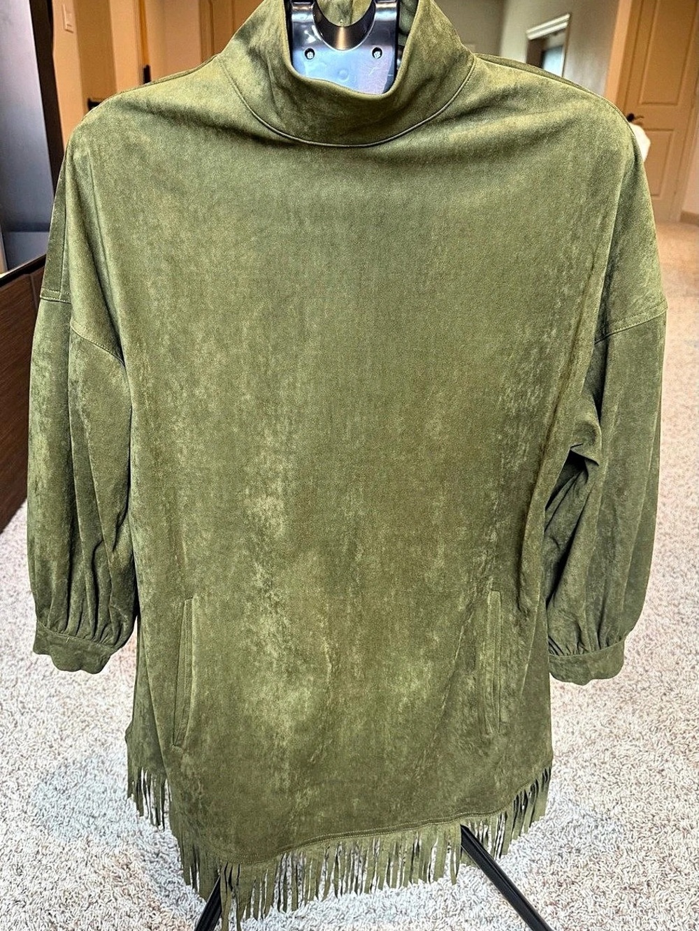 YOHERS Fringe Tunic in Olive Green Size Small NWT Boho Western Wedding Guest